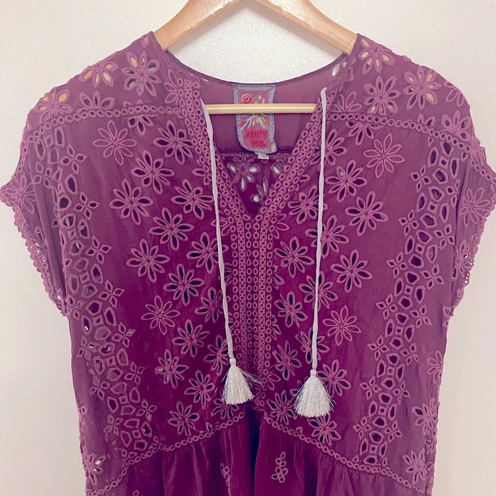 Johnny Was Leith Bohemian Eyelet Top Purple XS - Picture 7 of 16